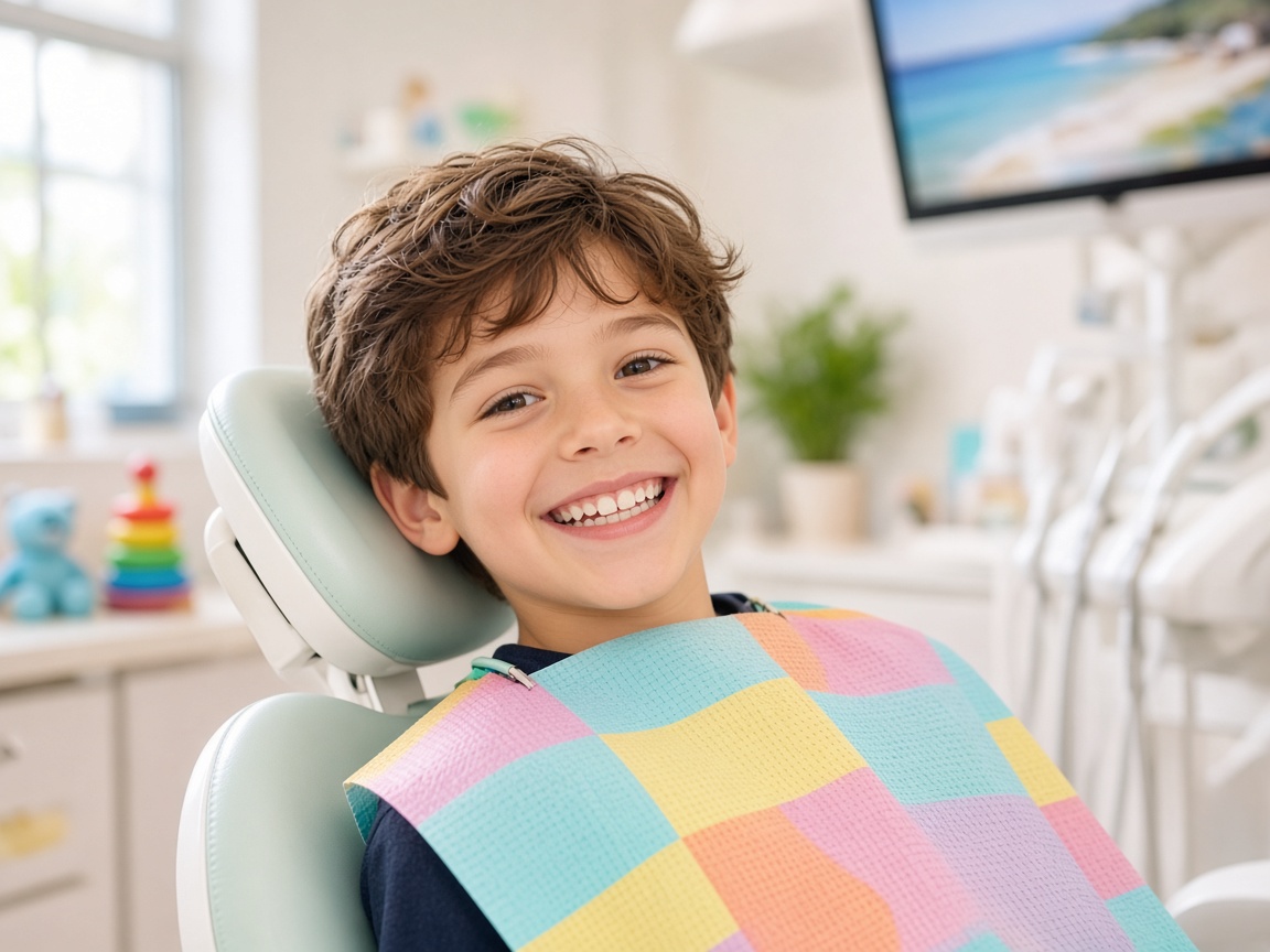 Child patient sitting in the dental chair at Newcomb Dental