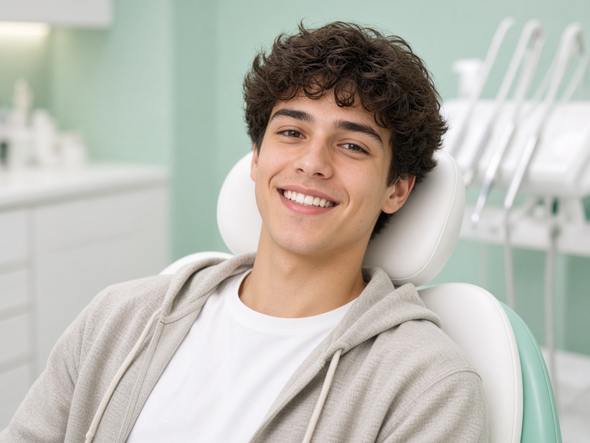 Teenage patient smiling at Newcomb Dental